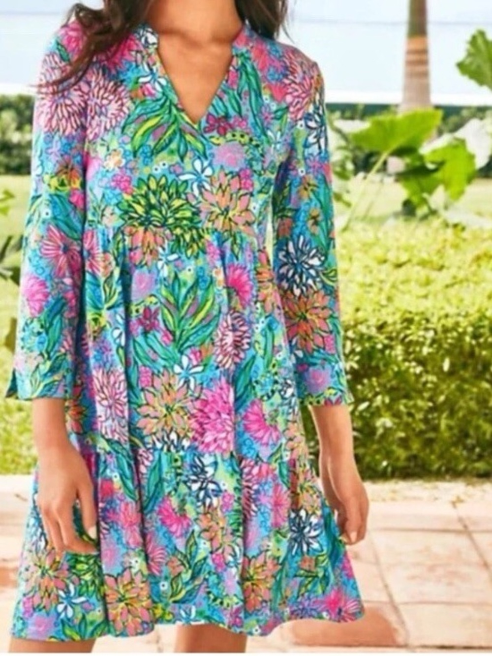 Lilly Pulitzer Sz XXL Alaina Seabreeze Blue Walking on Sunshine Tiered Dress